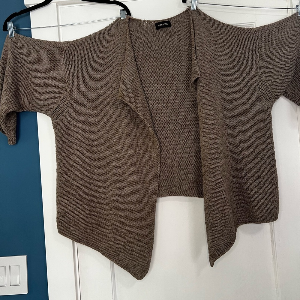 Eskandar Taupe Off-Shoulder Sweater